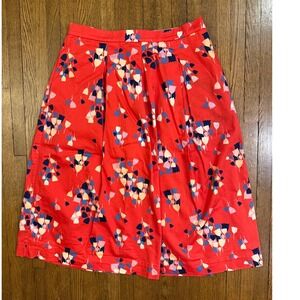 Red Floral A-Line Midi Skirt